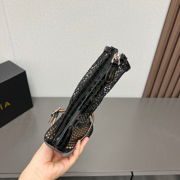 ALAIA SHORT BOOTS IN BLACK MESH FISHNET