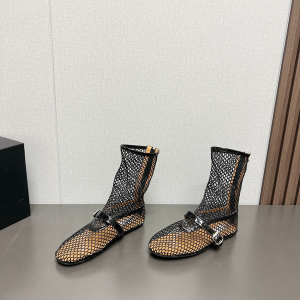 ALAIA SHORT BOOTS IN BLACK MESH FISHNET