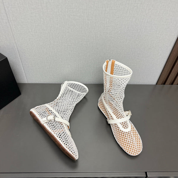 ALAIA SHORT BOOTS IN WHITE MESH FISHNET