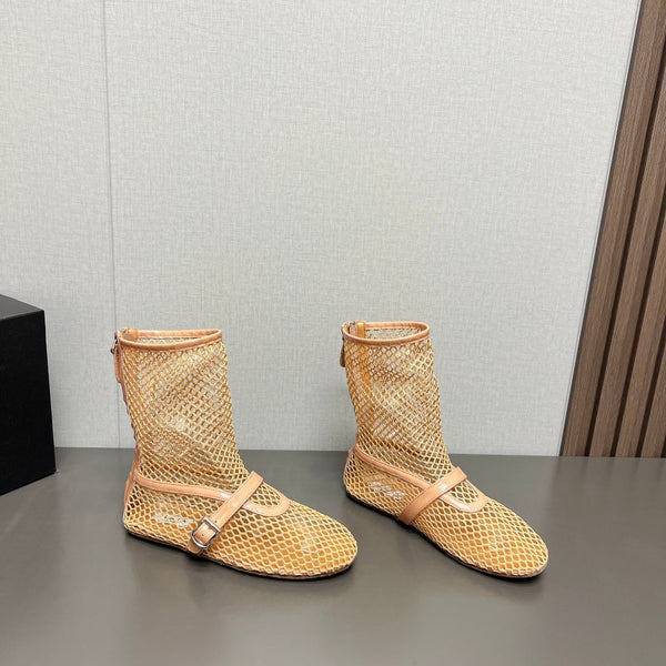 ALAIA SHORT BOOTS IN BEIGE MESH FISHNET