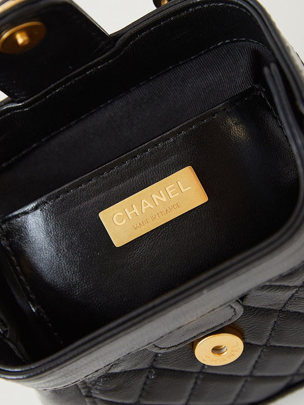 CC 24A Mini Top Handle 13cm Black Wax Leather Gold Hardware 238455