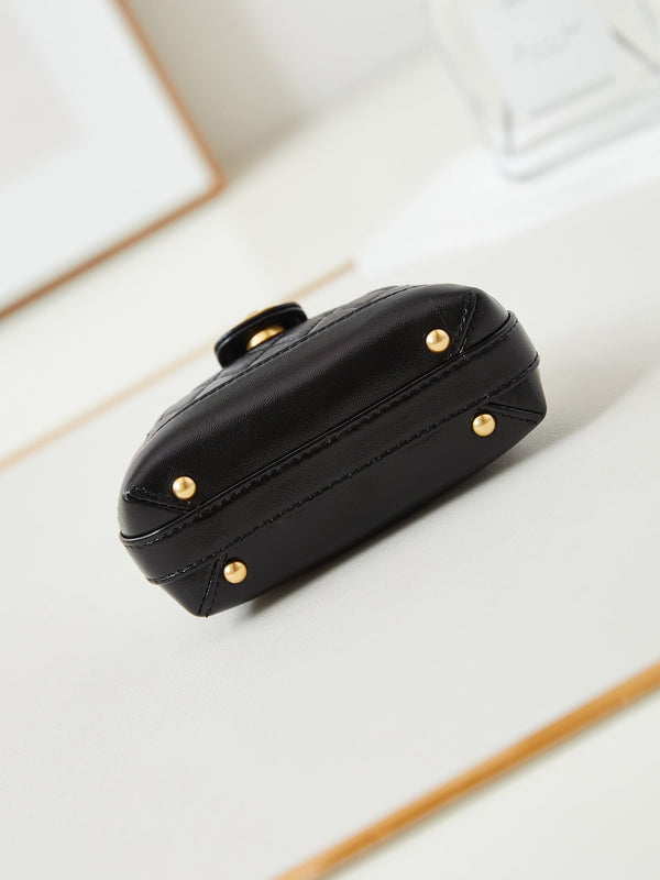 CC 24A Mini Top Handle 13cm Black Wax Leather Gold Hardware 238455