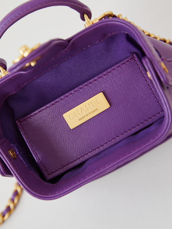 CC 24A Mini Top Handle 13cm Purple Wax Leather Gold Hardware 238457