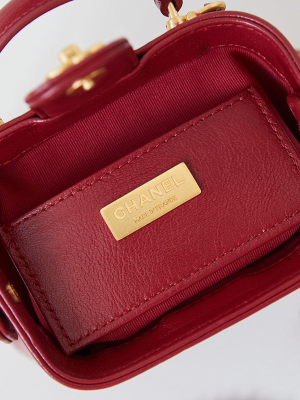 CC 24A Mini Top Handle 13cm Red Wax Leather Gold Hardware 238461