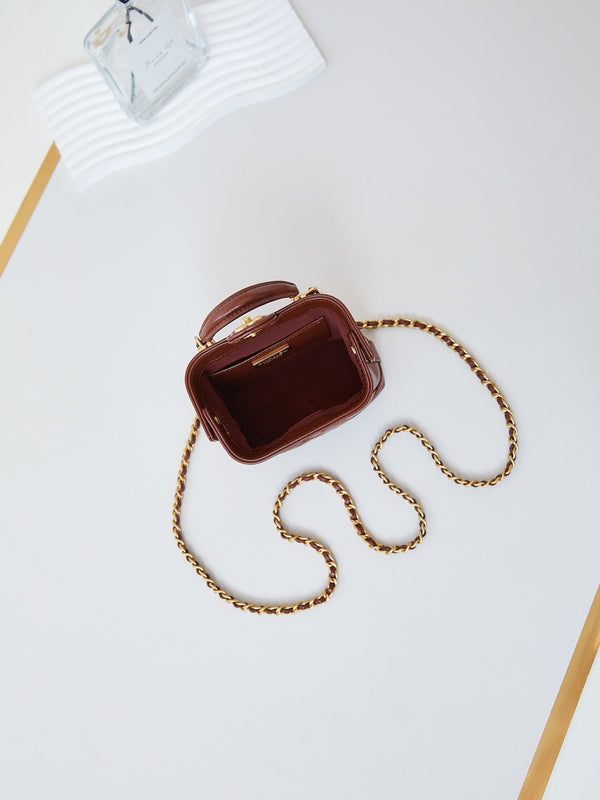 CC 24A Mini Top Handle 13cm Brown Wax Leather Gold Hardware 238463