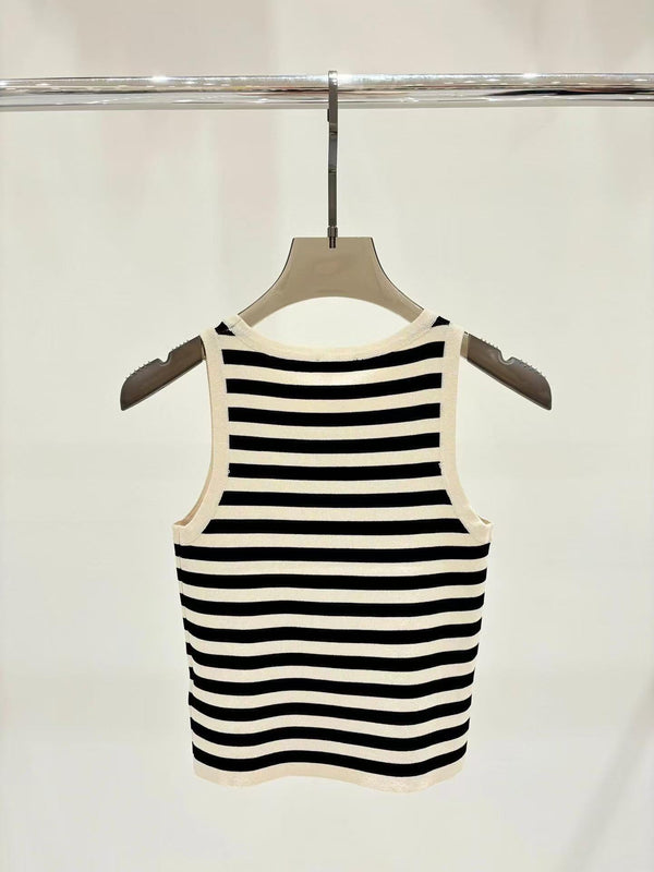 Celin Black Beige Stripe Tank Top