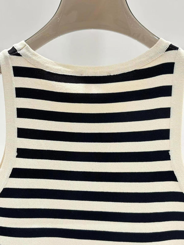 Celin Black Beige Stripe Tank Top