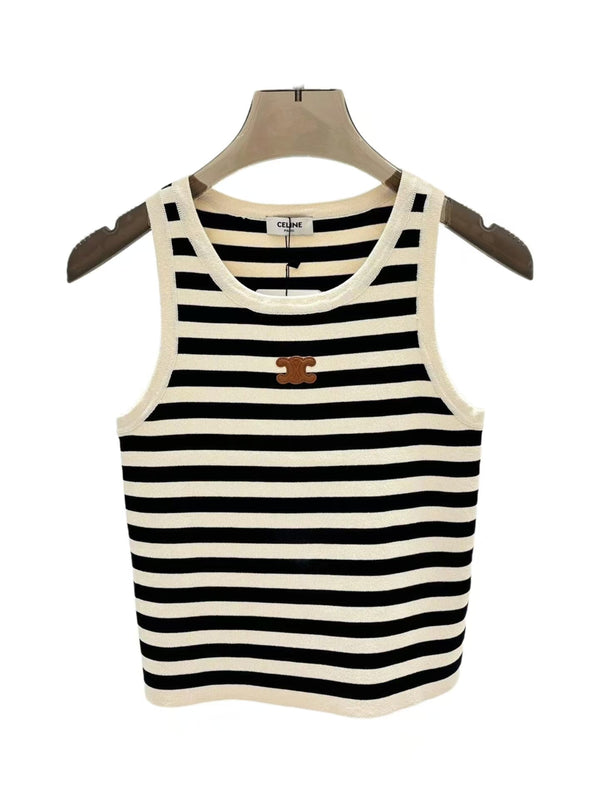 Celin Black Beige Stripe Tank Top