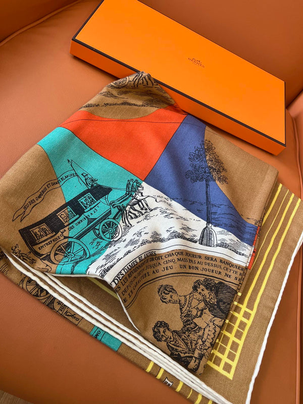 Square Scarf 140 CM In Brown Colorful Cashmere And Silk 327523