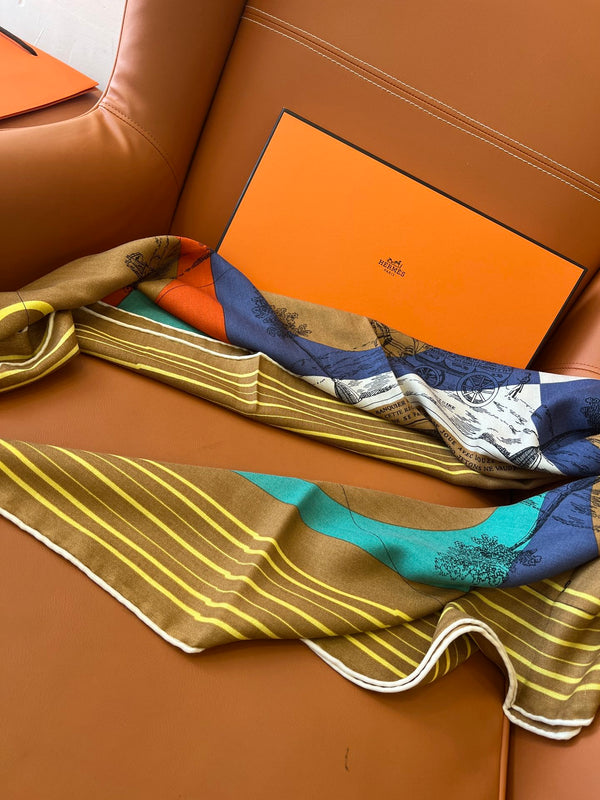 Square Scarf 140 CM In Brown Colorful Cashmere And Silk 327523