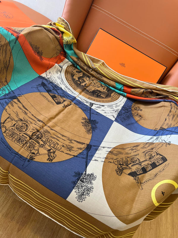 Square Scarf 140 CM In Brown Colorful Cashmere And Silk 327523