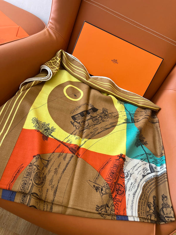 Square Scarf 140 CM In Brown Colorful Cashmere And Silk 327523