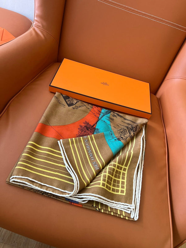 Square Scarf 140 CM In Brown Colorful Cashmere And Silk 327523