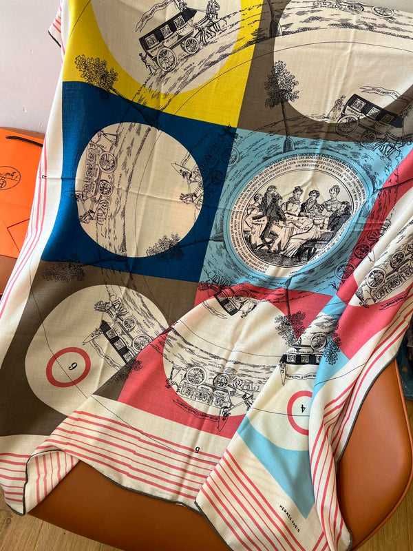 Square Scarf 140 CM In White Pink Colorful Cashmere And Silk 327520