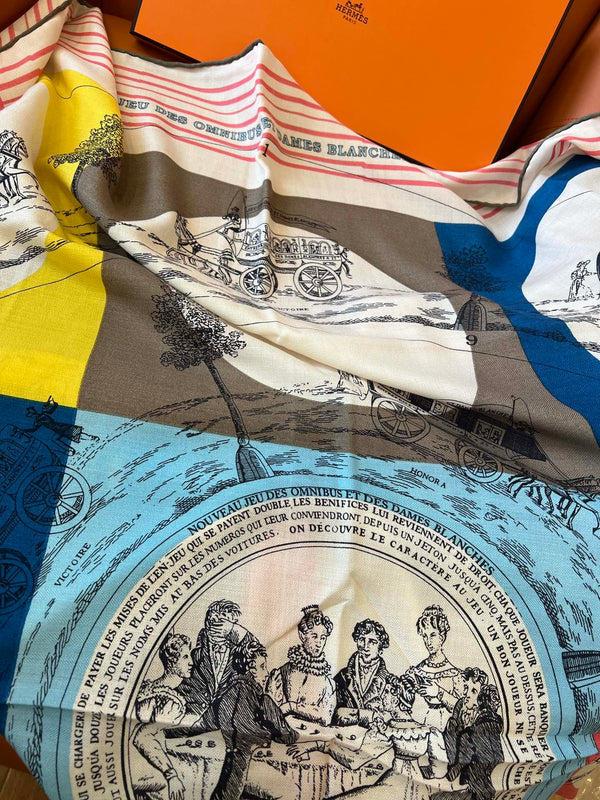 Square Scarf 140 CM In White Pink Colorful Cashmere And Silk 327520