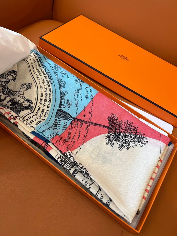 Square Scarf 140 CM In White Pink Colorful Cashmere And Silk 327520