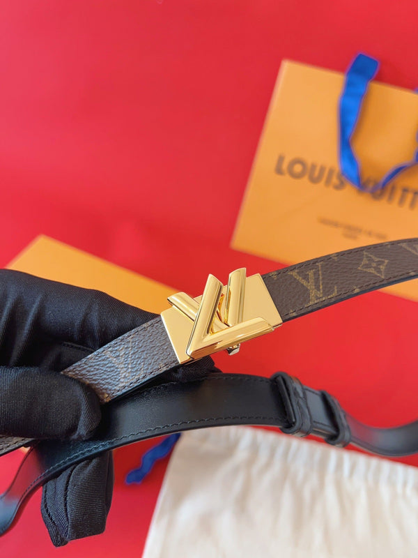 LV GO-14 20MM BELT IN BROWN MONOGRAM CALFSKIN GOLD HARDWARE