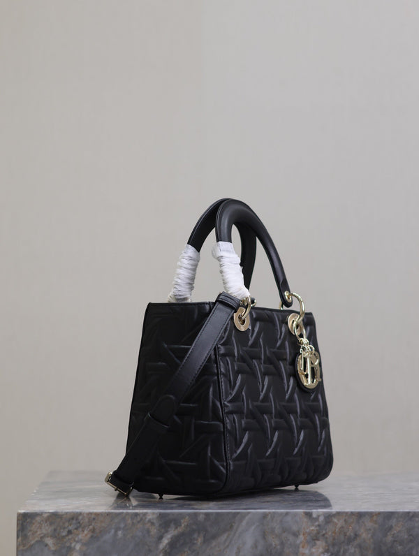 Lady Bag 20cm Black Graphic Lambskin