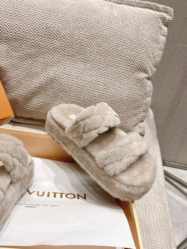 LV Sunset Platform Comfort Mule Milky Beige Wool