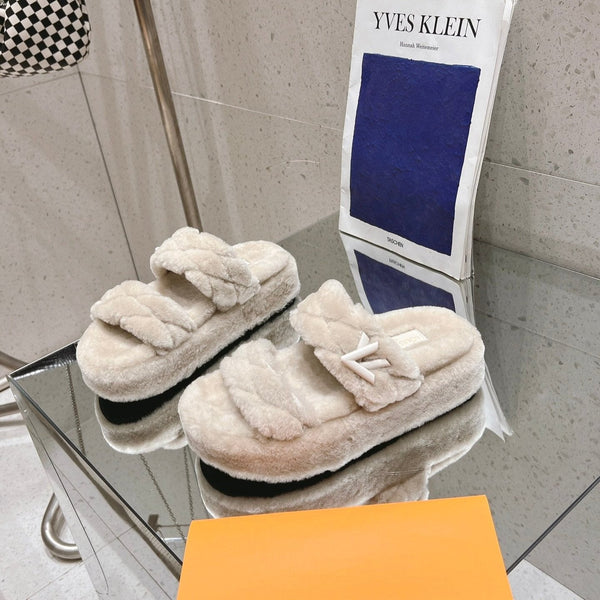 LV Sunset Platform Comfort Mule Milky Beige Wool