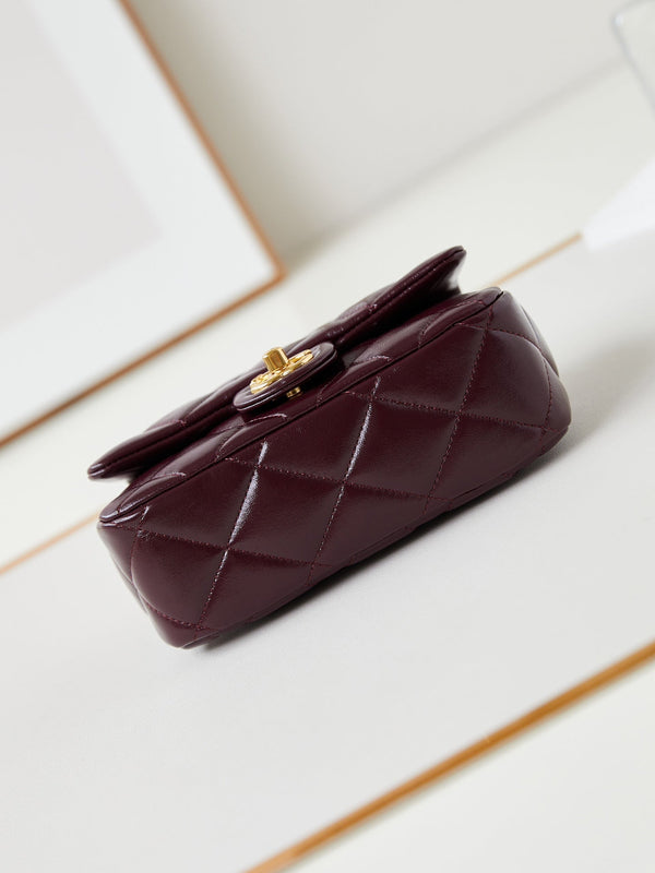 CC Flap Bag With Top Handle 19cm Wine Red Sheepskin Gold Hardware 238483