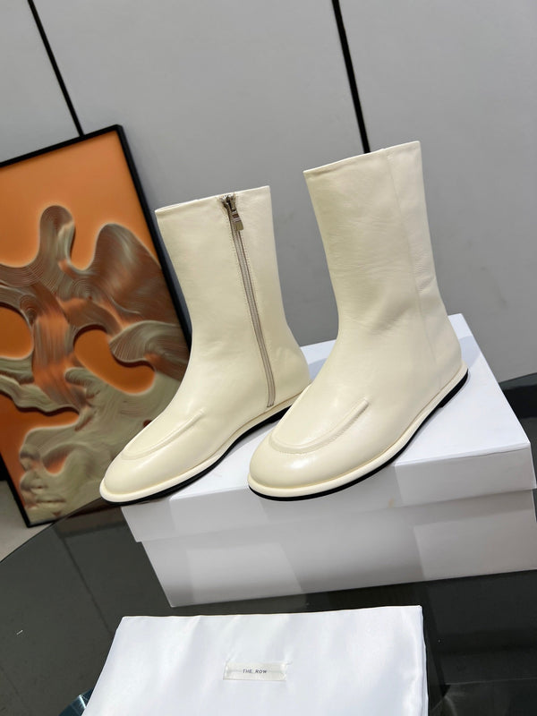 The Row Canal Boots Cream Cowhide 455038