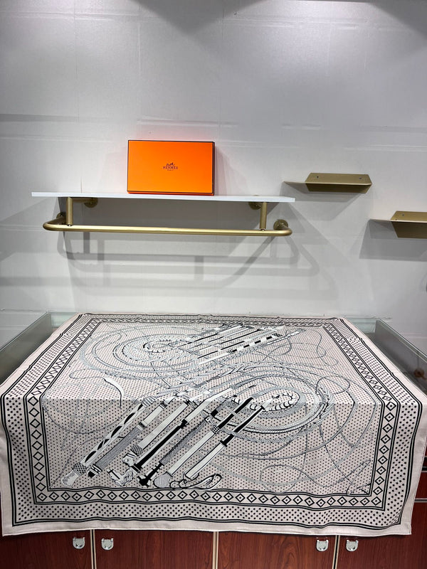 SCARF 140 CM IN WHITE MIX BLACK CASHMERE AND SILK 379766