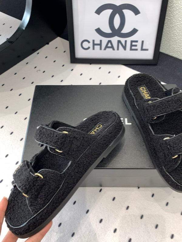 CC DAD SANDAL MULE IN PELLICCIA DI AGNELLO NERA