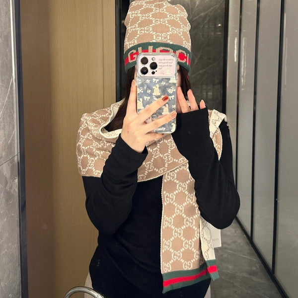 SET SCIARPA E CAPPELLO IN CASHMERE MONOGRAM MARRONE CAMMELLO 349666