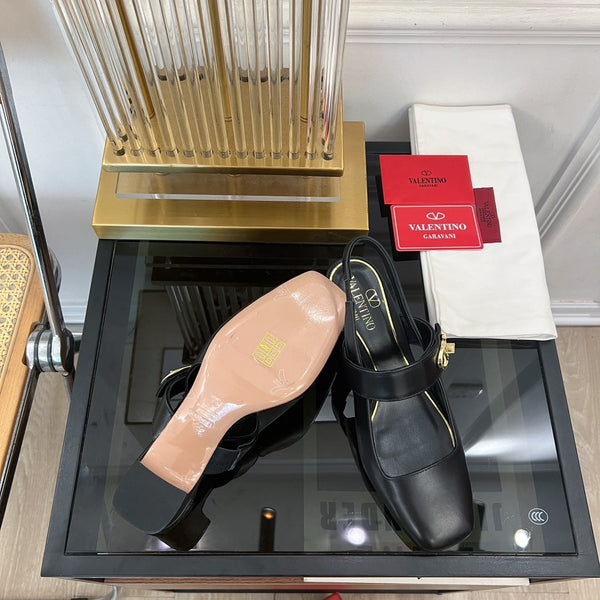 MARY-JANE VLOGO LOCKER SLINGBACK PUMPS BLACK SHEEPSKIN 60 MM