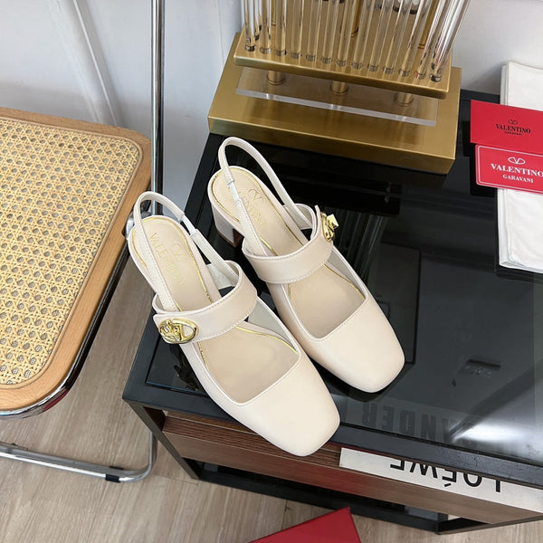 MARY-JANE VLOGO LOCKER SLINGBACK PUMPS WHITE SHEEPSKIN 60 MM