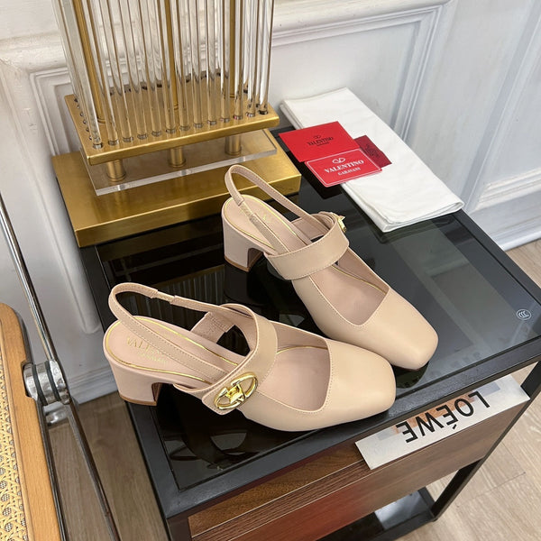 MARY-JANE VLOGO LOCKER SLINGBACK PUMPS BEIGE TAN SHEEPSKIN 60 MM