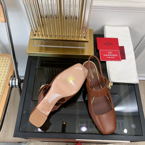 MARY-JANE VLOGO LOCKER SLINGBACK PUMPS CHOCOLATE BROWN SHEEPSKIN 60 MM