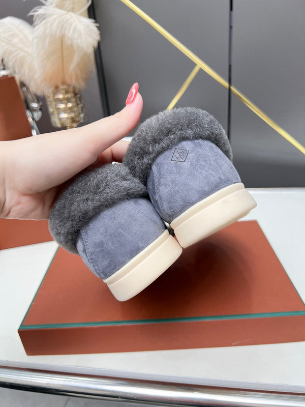 Mocassino LP Summer Charm Walk in pelle scamosciata e pelliccia di agnello viola blu