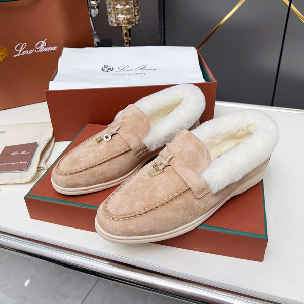 Mocassino LP Summer Charm Walk in pelle scamosciata beige con pelliccia di agnello