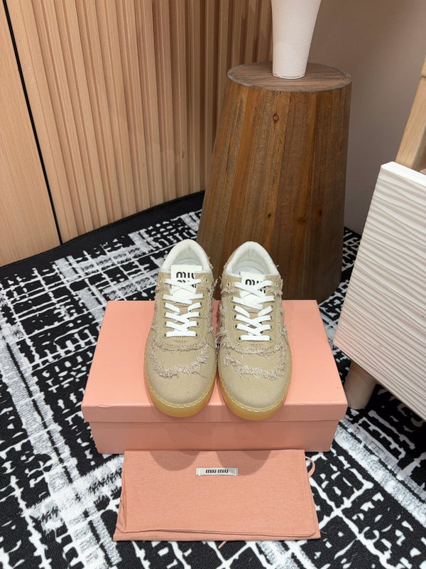 Miu Denim Sneakers In Light Brown Fabric