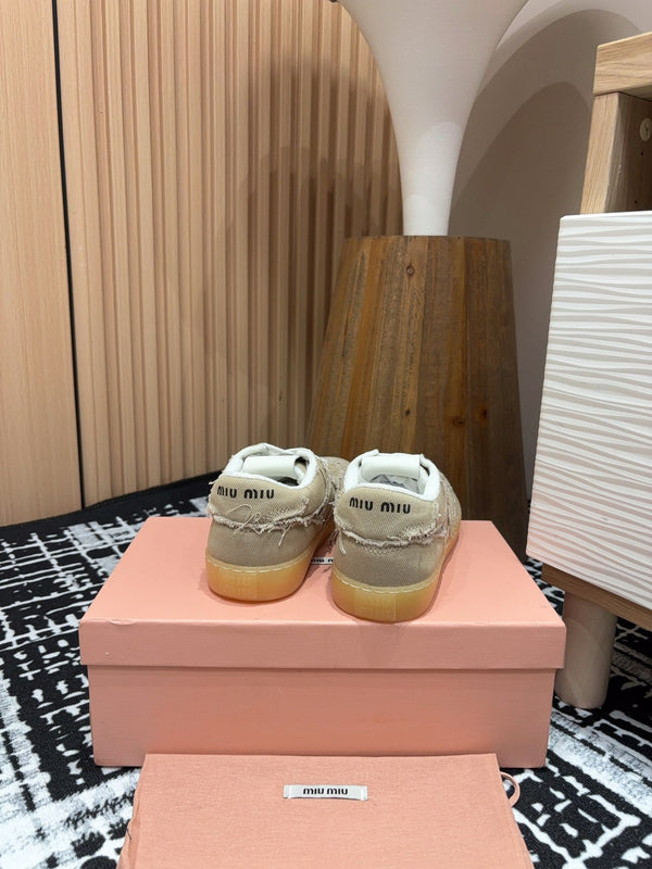 Miu Denim Sneakers In Light Brown Fabric