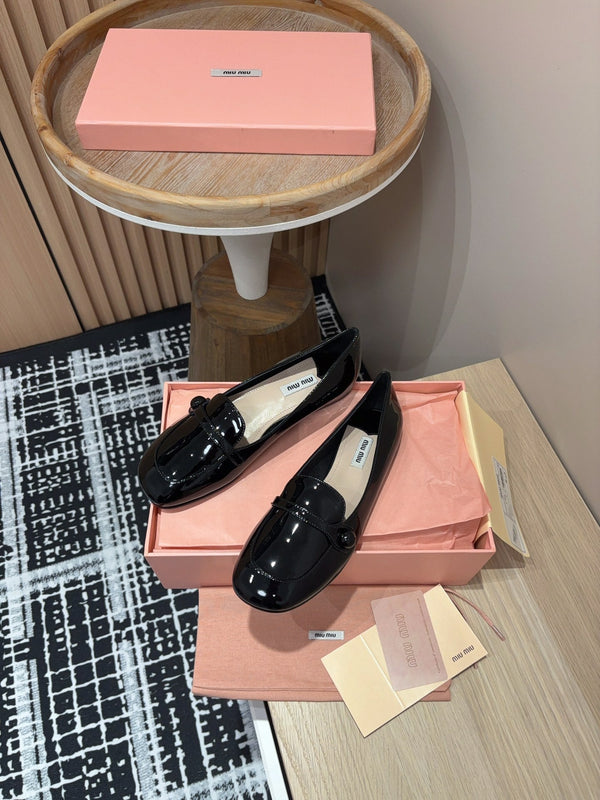 Miu Flat Shoes Black Cowhide