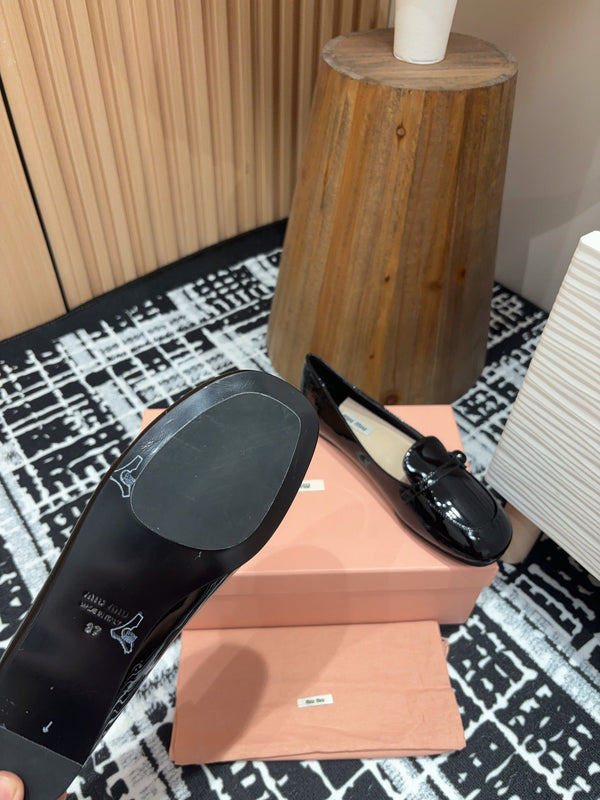 Miu Flat Shoes Black Cowhide