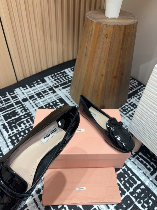 Miu Flat Shoes Black Cowhide