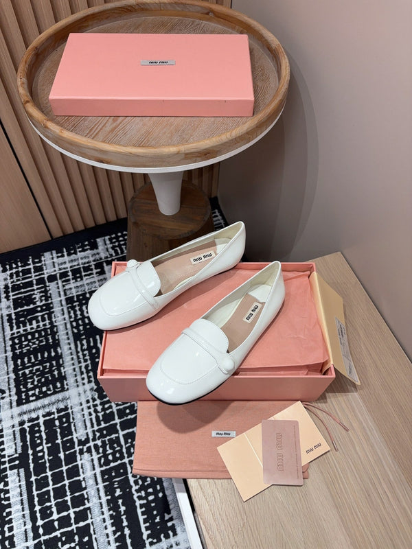 Miu Flat Shoes White Cowhide
