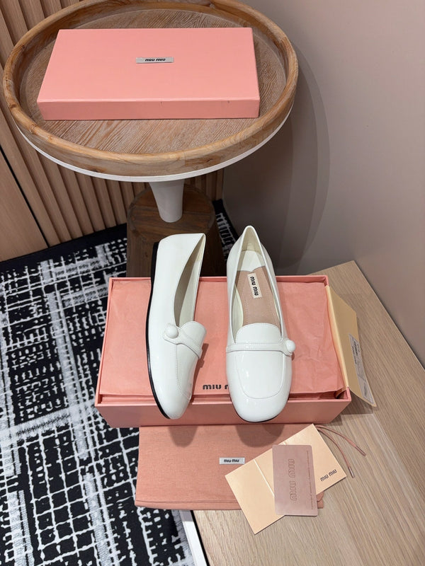 Miu Flat Shoes White Cowhide