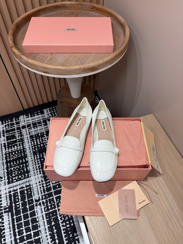 Miu Flat Shoes White Cowhide