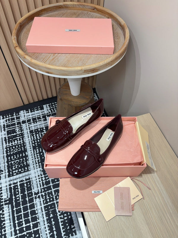 Miu Flat Shoes Dark Red Cowhide