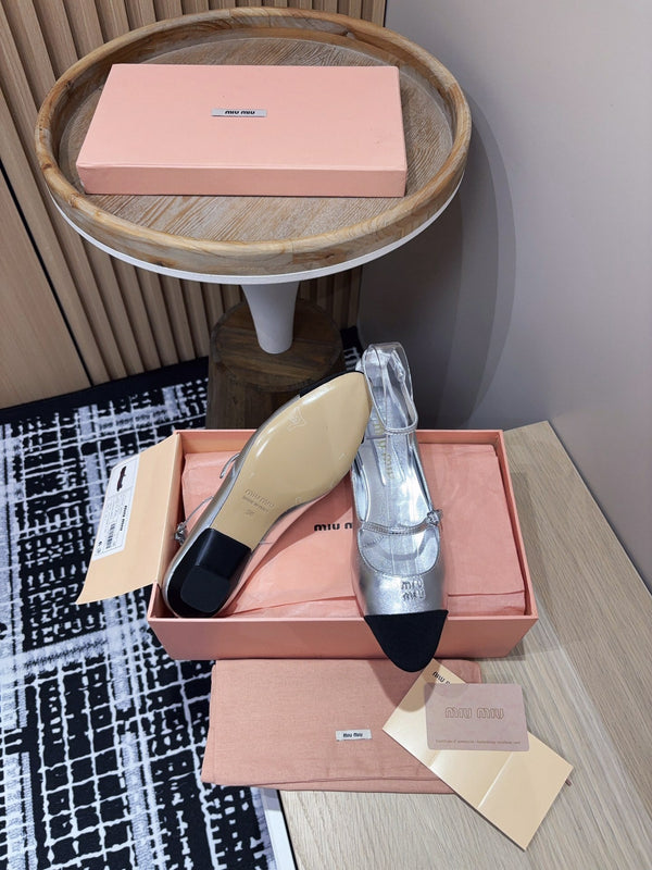 Miu Ballet Flat Silver Metallic Sheepskin