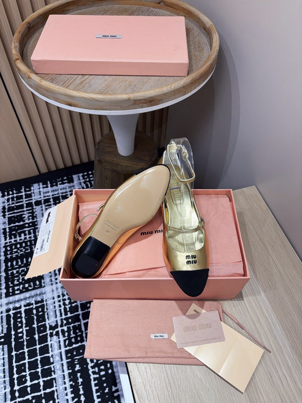 Miu Ballet Flat Gold Metallic Sheepskin