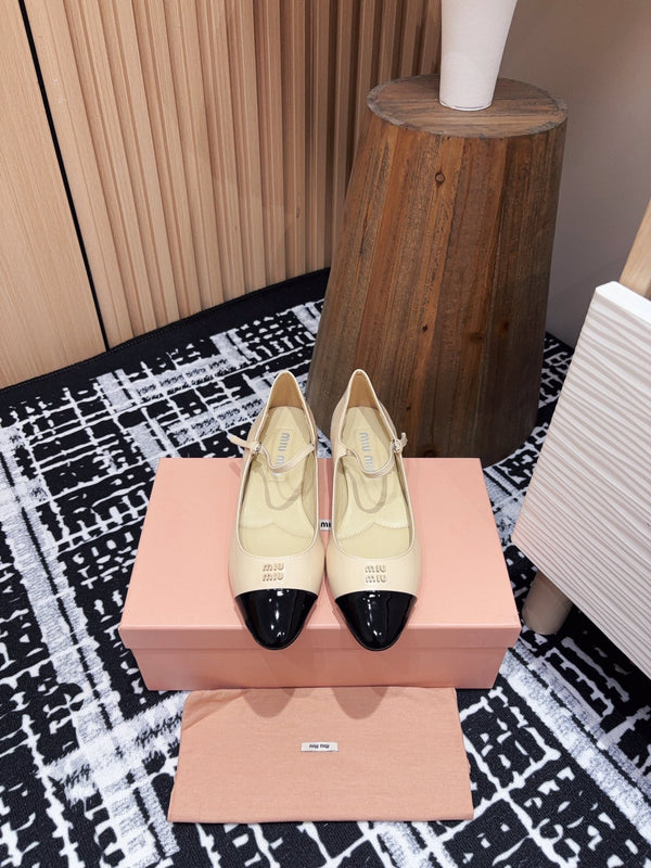 Miu Ballet Flat Beige Shiny Sheepskin