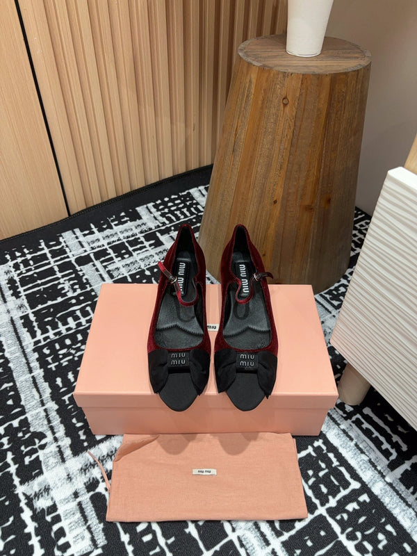 Miu Mary Jane Wine Red And Black Velvet