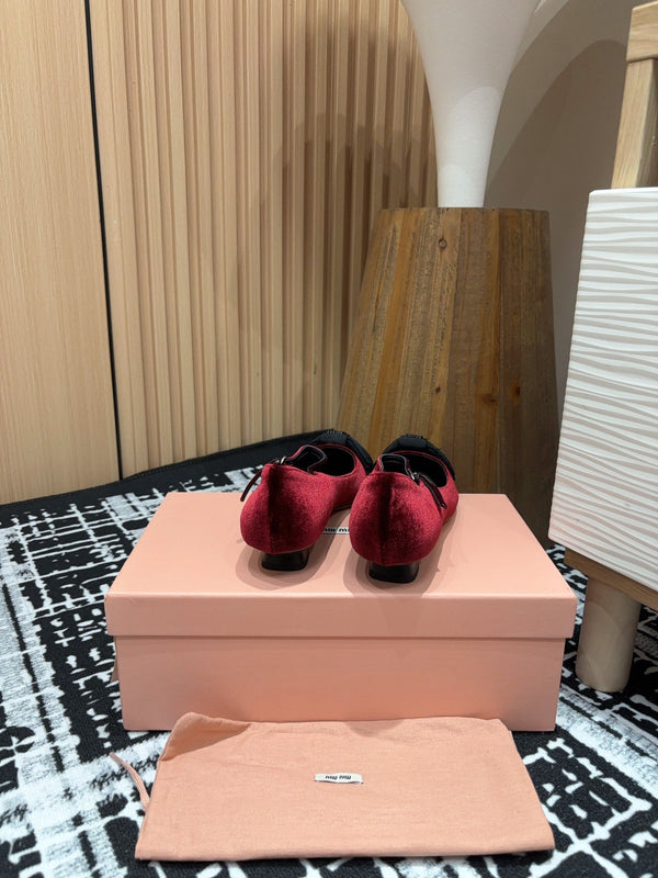 Miu Mary Jane Wine Red And Black Velvet