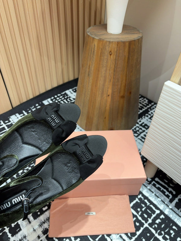 Miu Ballet Flat Dark Green And Black Velvet